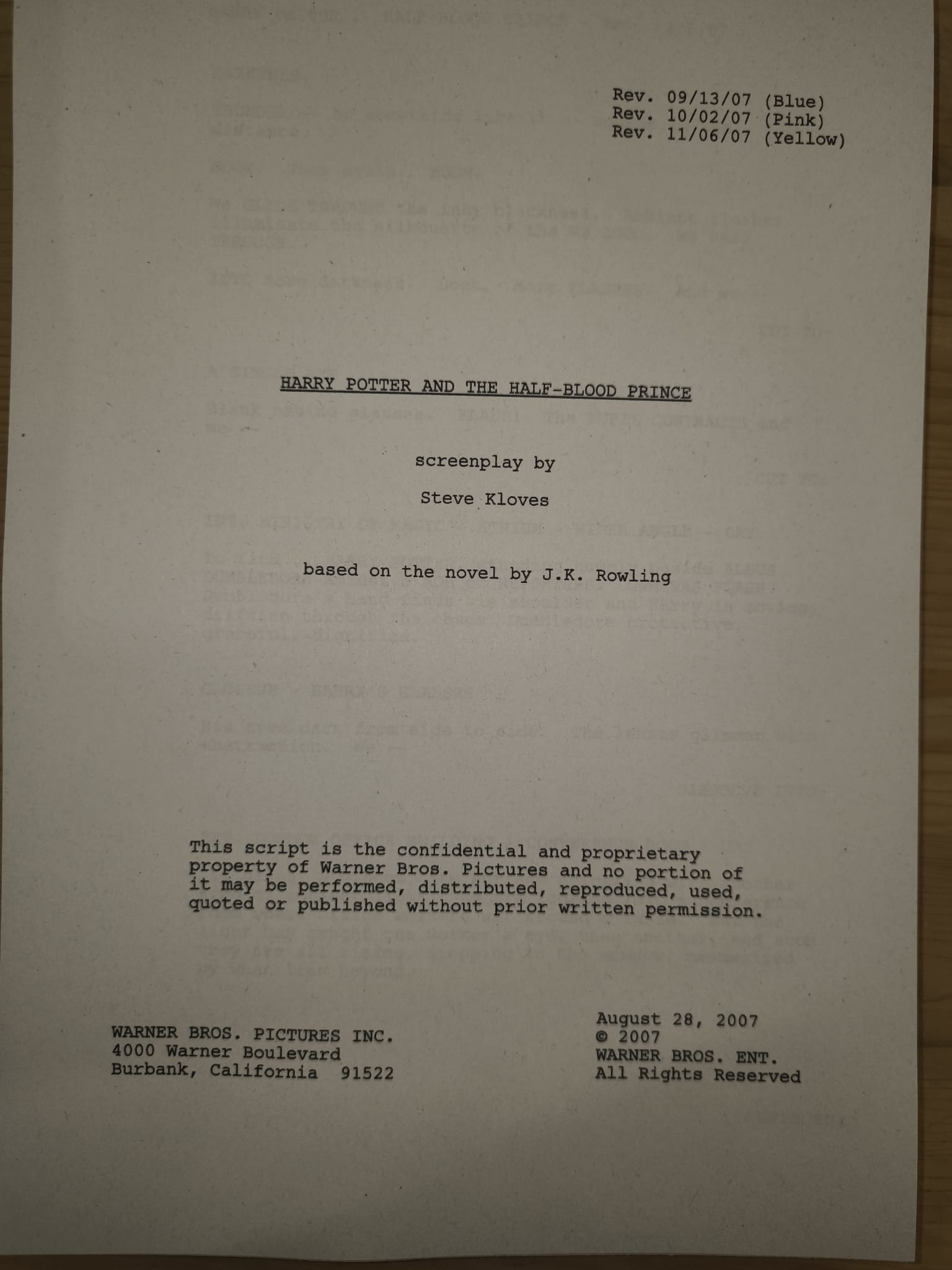 Guión Harry Potter y la Orden del Fénix