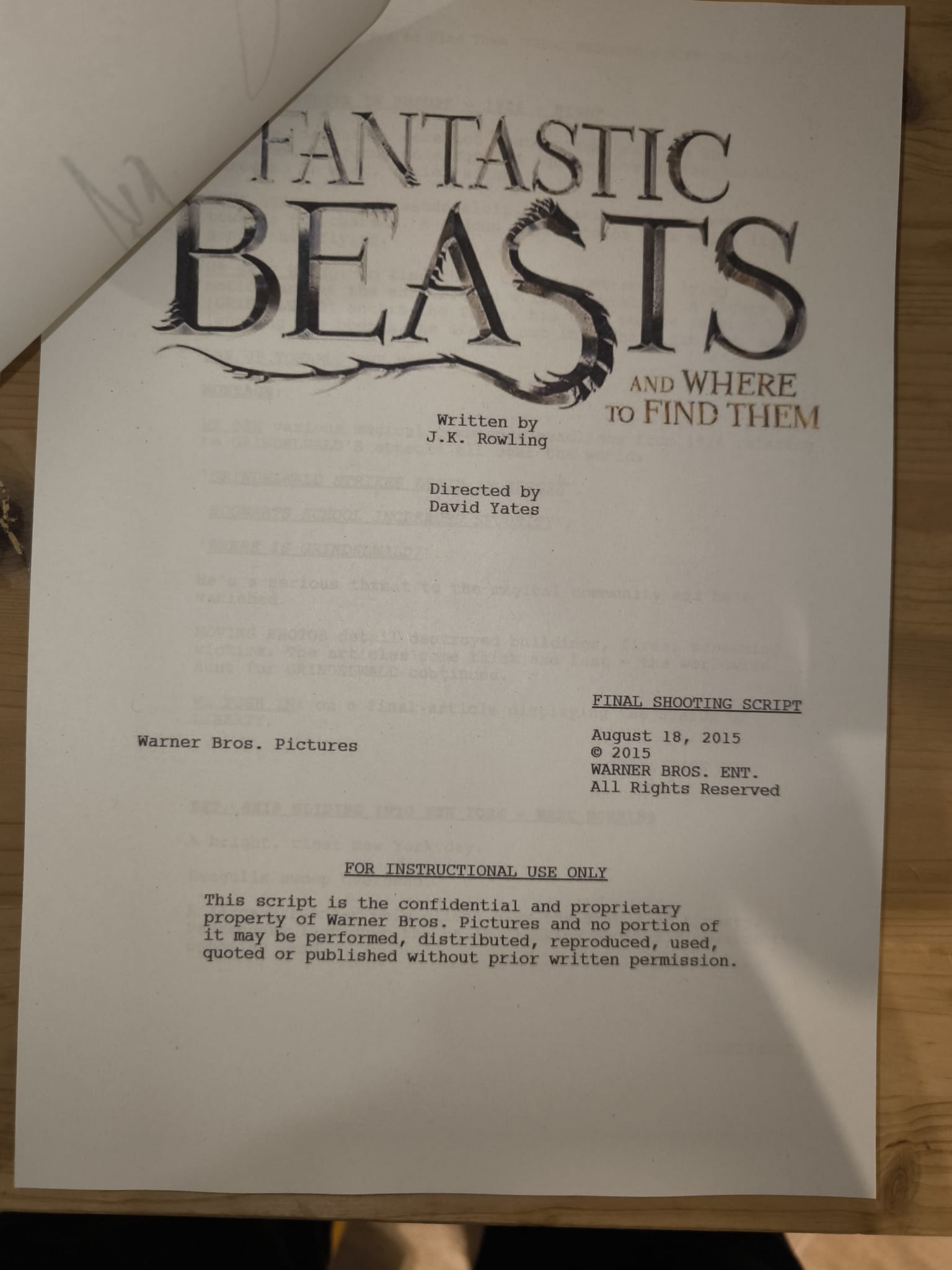 Guión Animales fantásticos y donde encontrarlos
