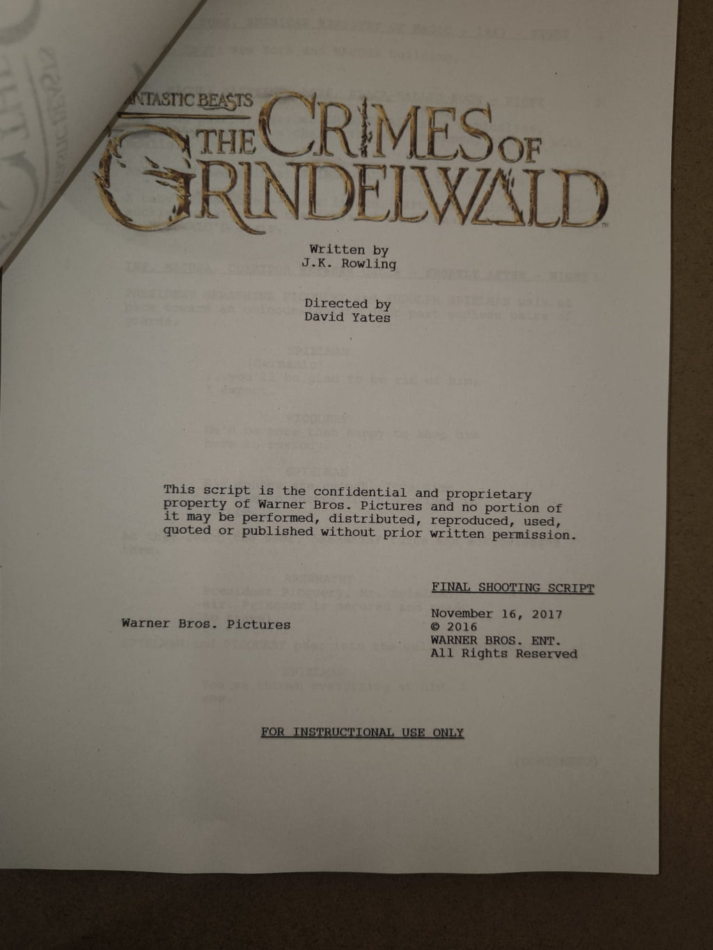 Guión Animales fantásticos: Los crímenes de Grindelwald