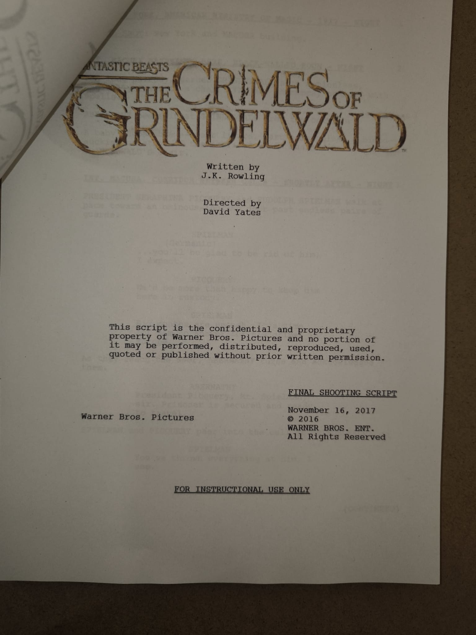 Guión Animales fantásticos: Los crímenes de Grindelwald