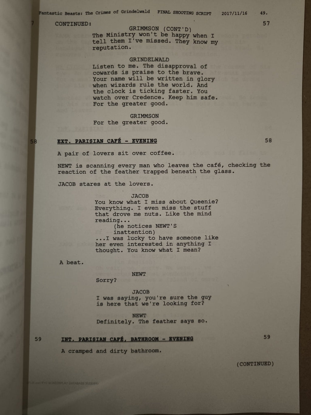 Guión Animales fantásticos: Los crímenes de Grindelwald