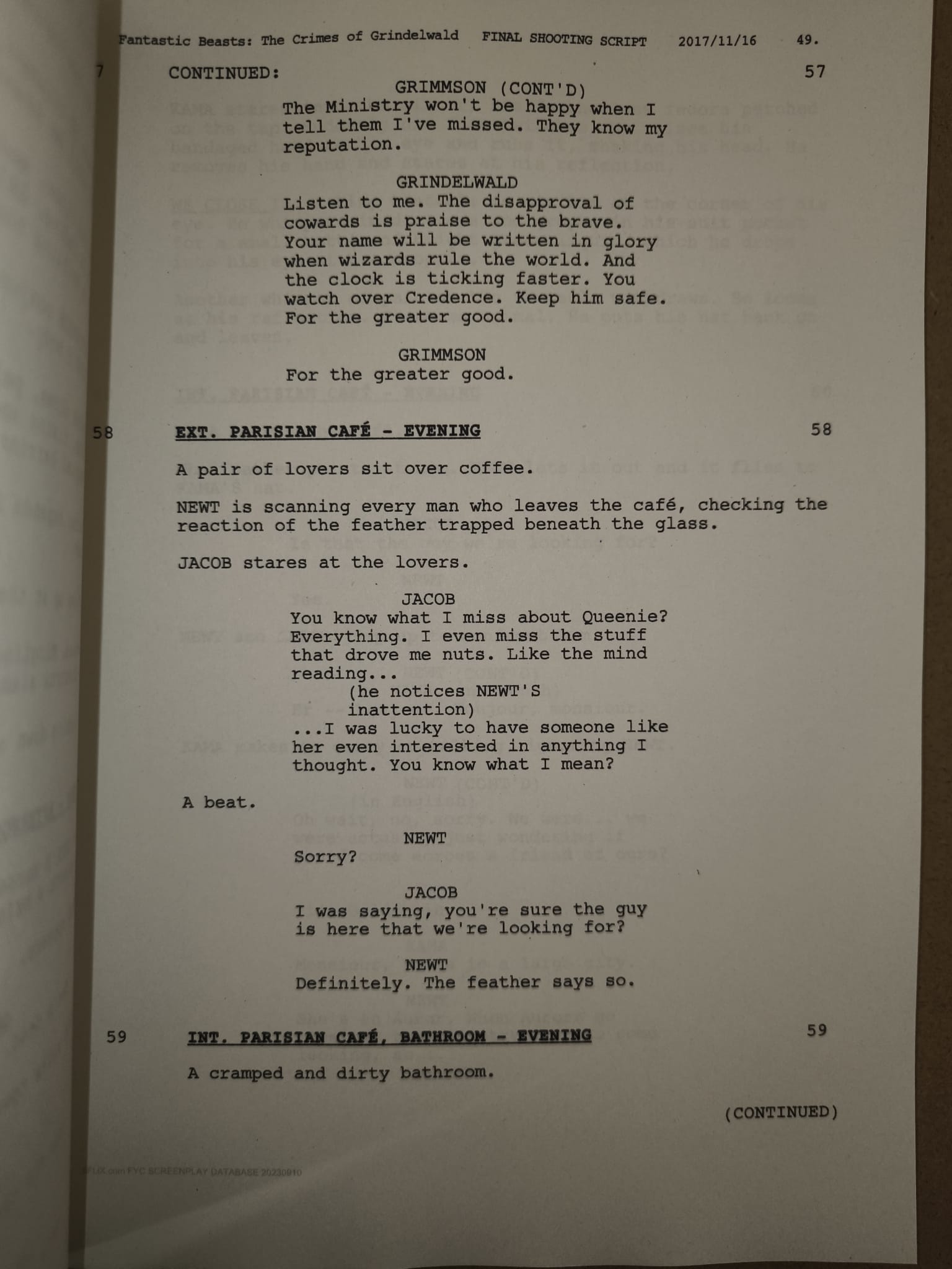 Guión Animales fantásticos: Los crímenes de Grindelwald