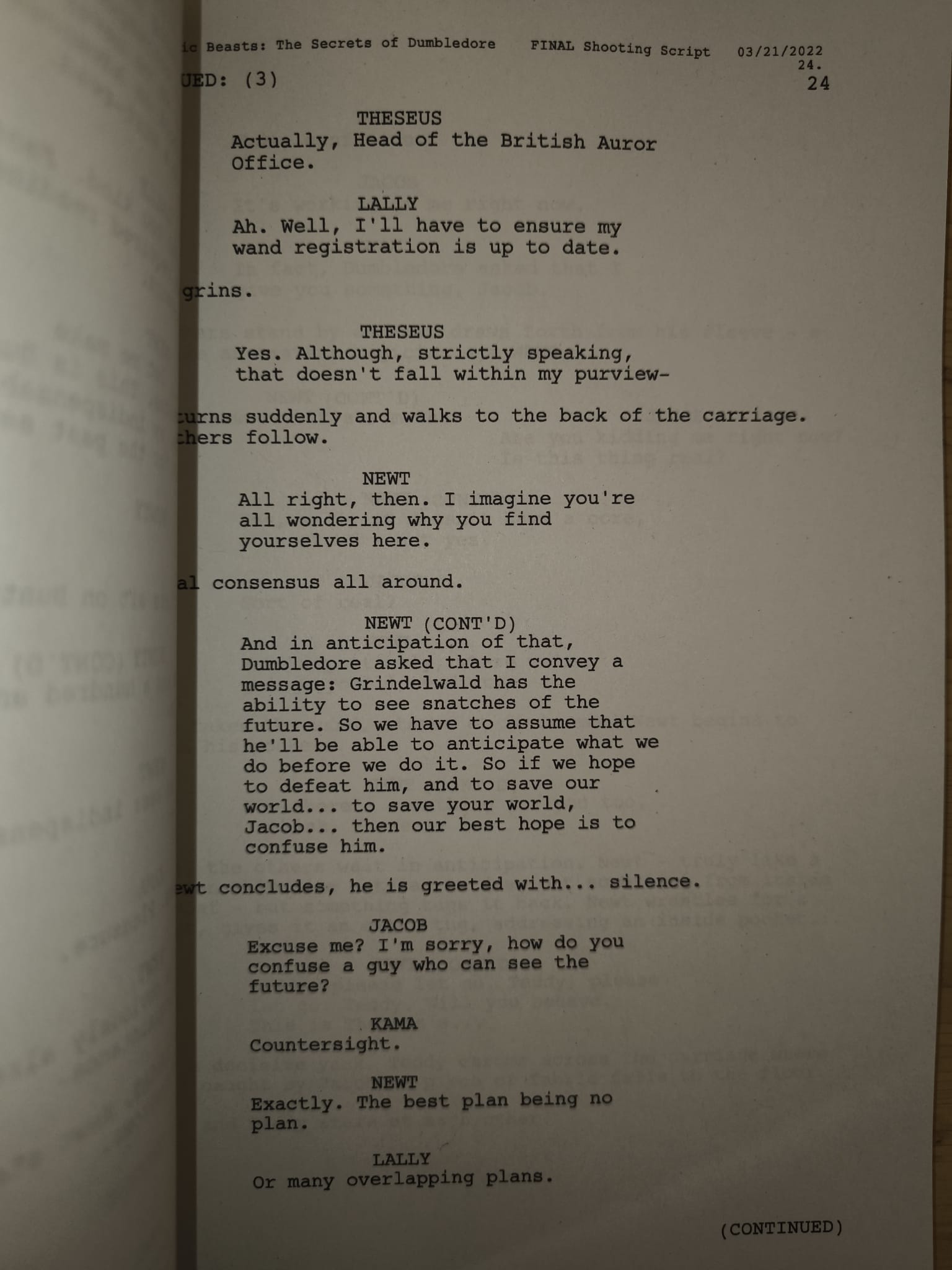 Guión Animales fantásticos: Los secretos de Dumbledore.