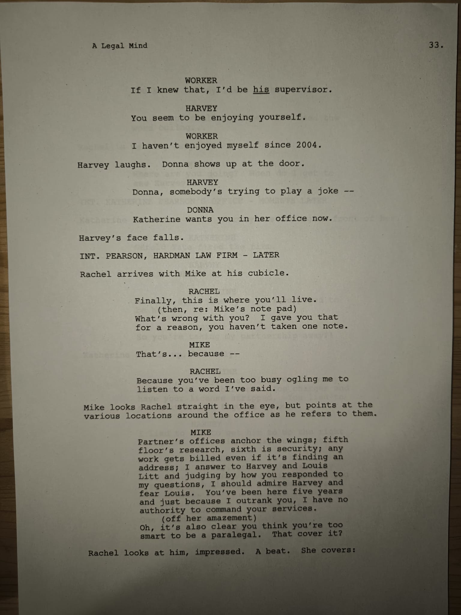 Replica del Guion original – SuitsTemporada 1 · Episodio 1: Pilot