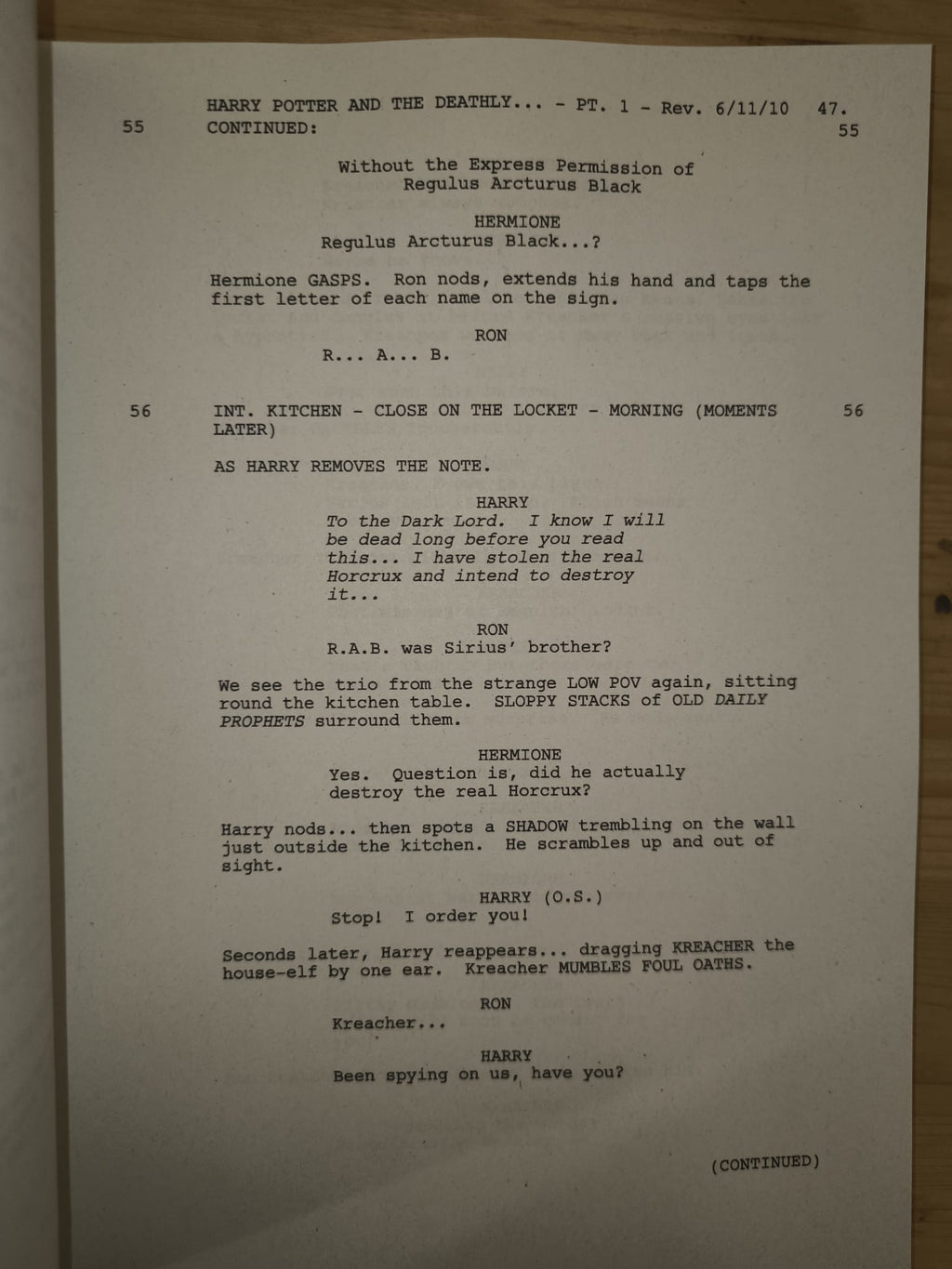 Guión Harry Potter y las Reliquias de la Muerte – Parte 1