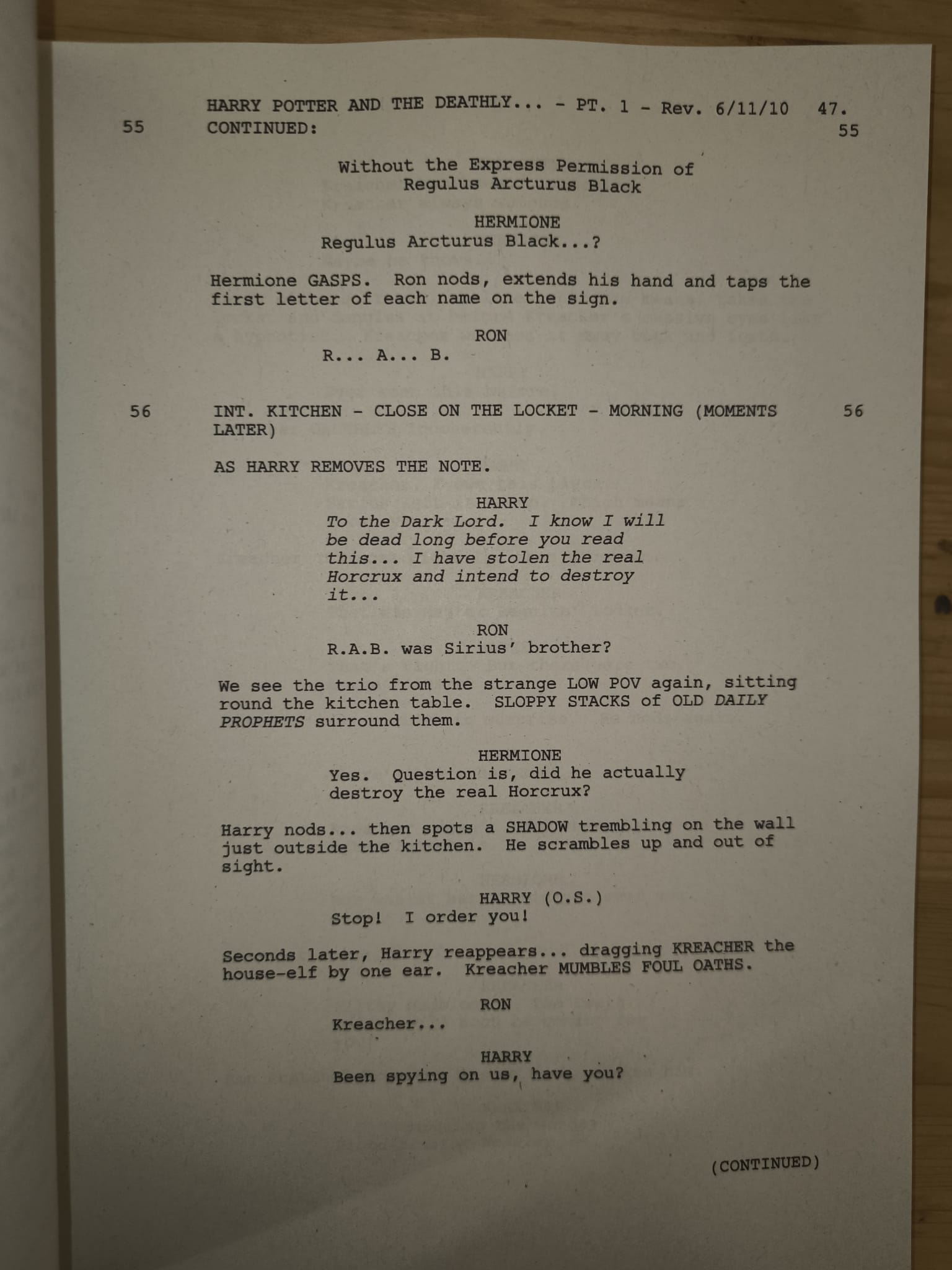 Guión Harry Potter y las Reliquias de la Muerte – Parte 1