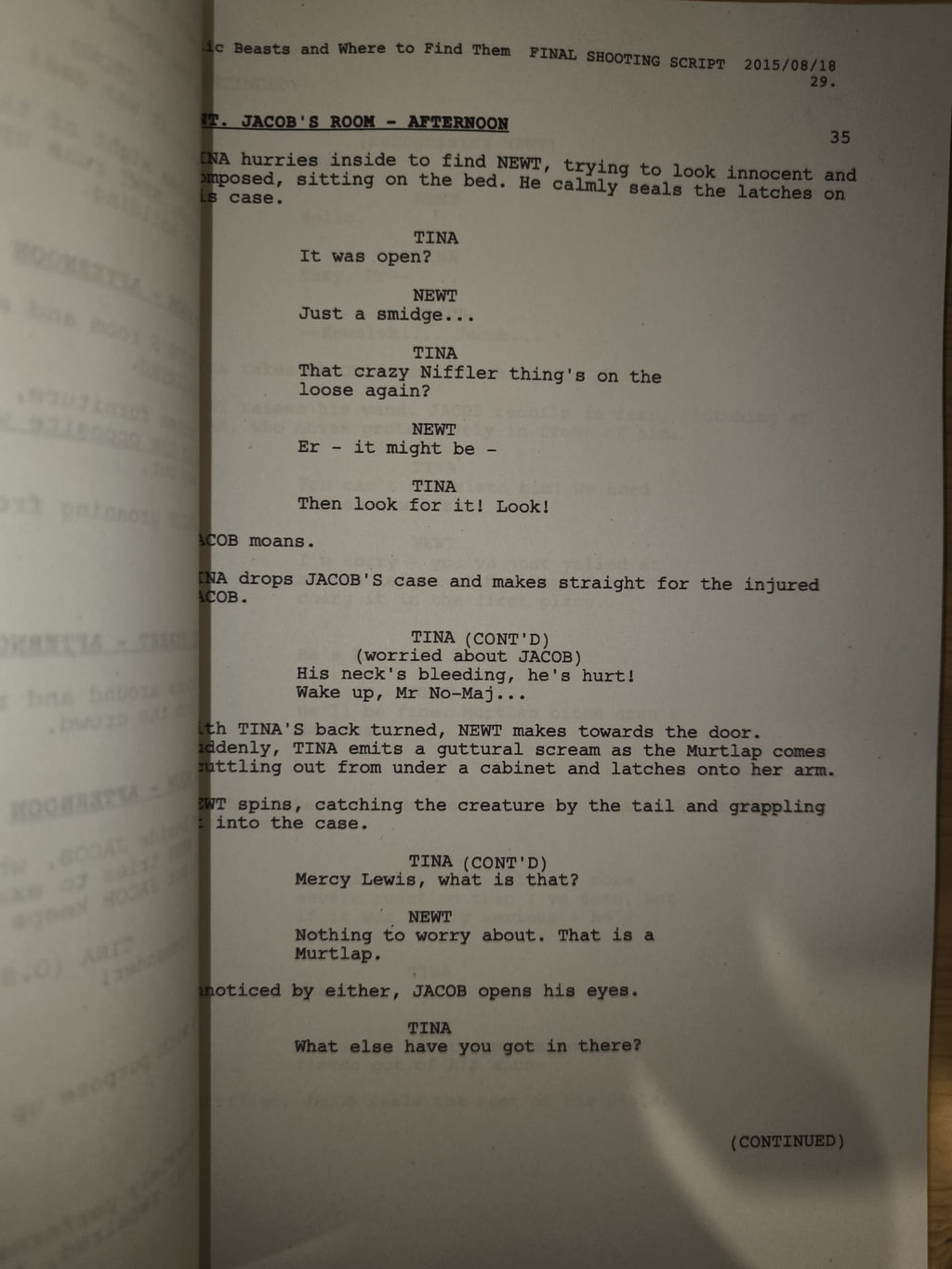 Guión Animales fantásticos y donde encontrarlos