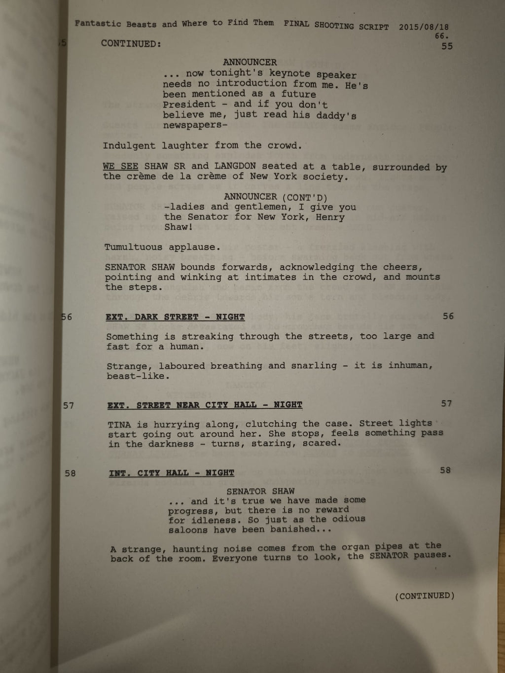 Guión Animales fantásticos y donde encontrarlos