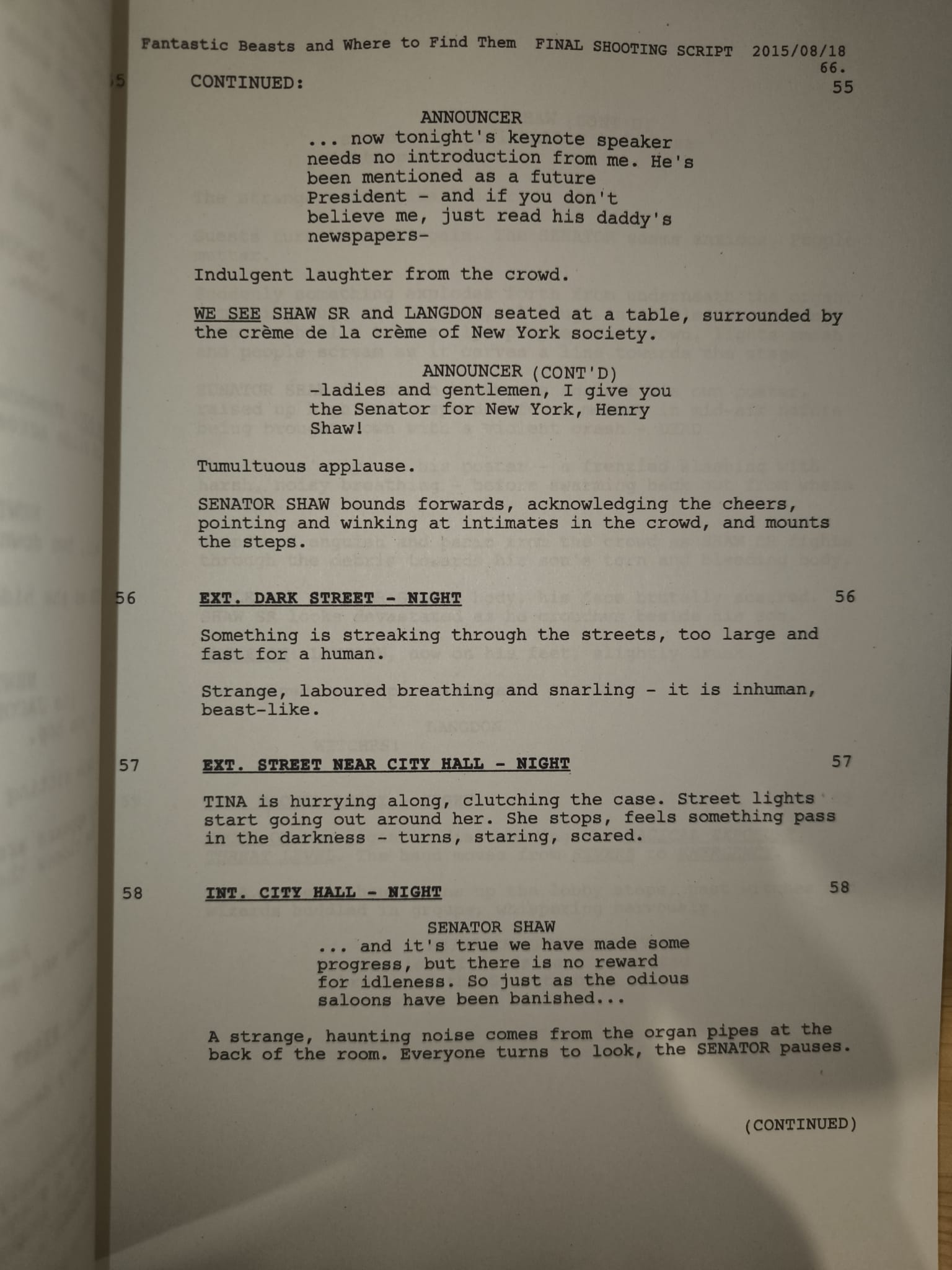 Guión Animales fantásticos y donde encontrarlos