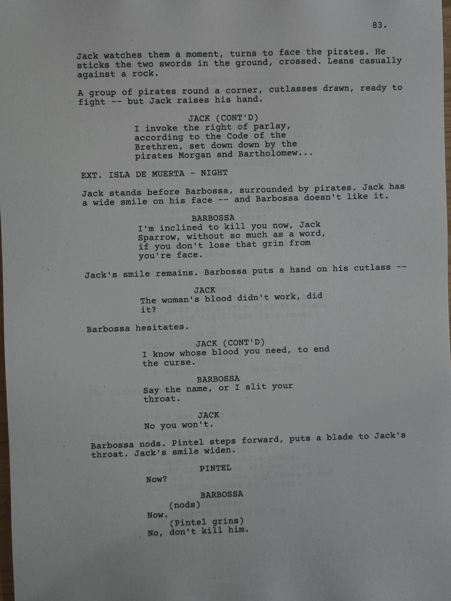 Guión Piratas del Caribe – La Perla Negra