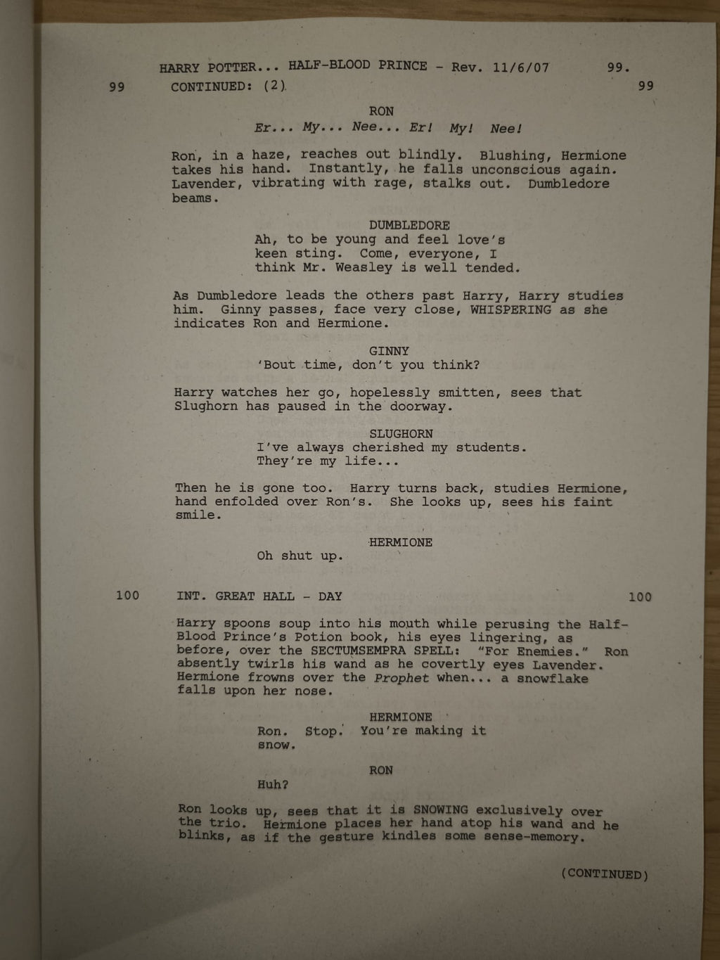 Guión Harry Potter y el Misterio del Príncipe