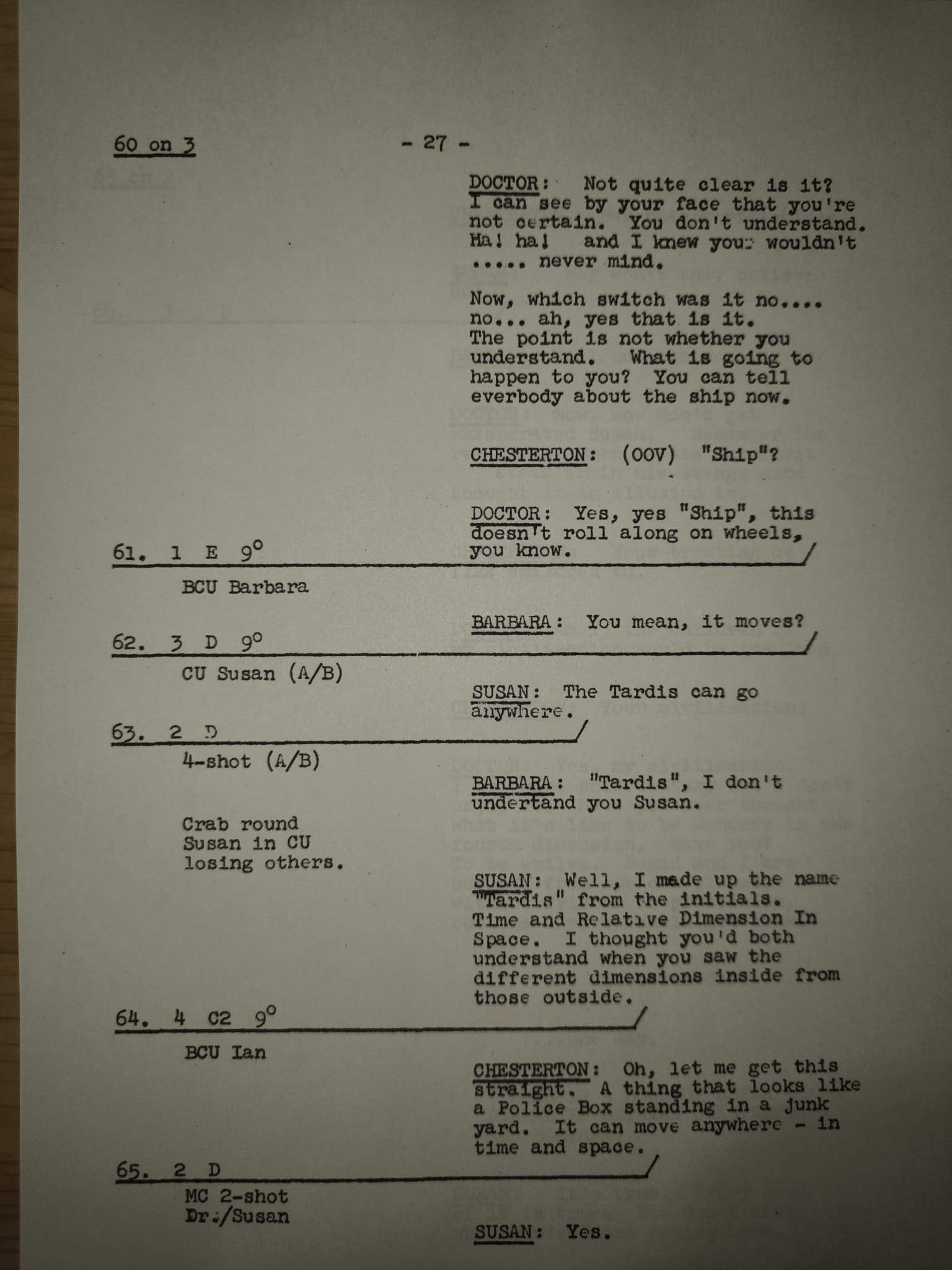 Replica del Guion original – Doctor Who (1963)Episodio 1: An Unearthly Child