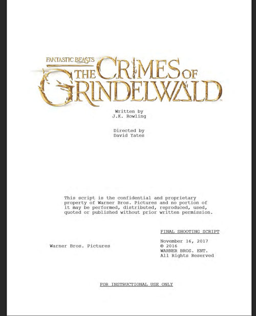 Guión Animales fantásticos: Los crímenes de Grindelwald