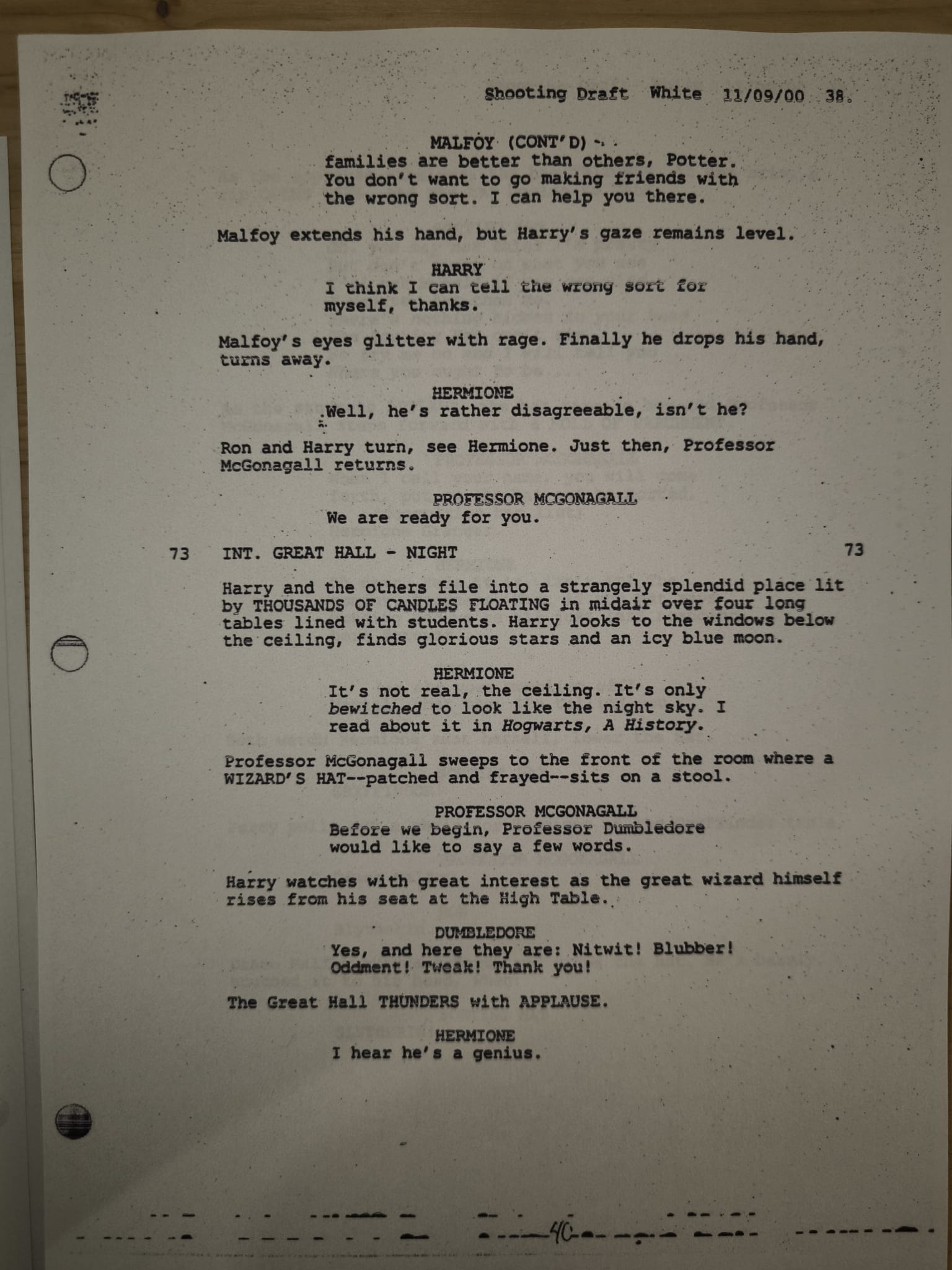 Guión Harry Potter y la piedra filosofal