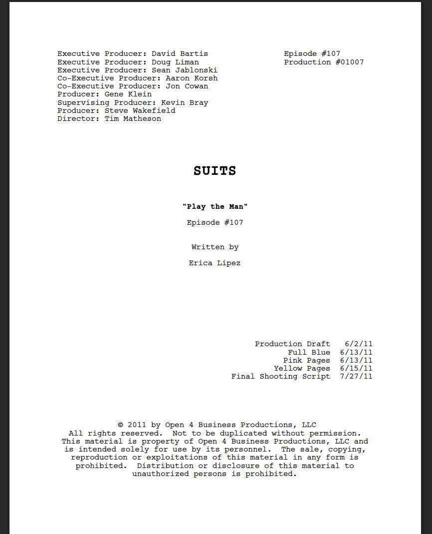 Replica del Guion original – SuitsTemporada 1 · Episodio 7: Play the Man