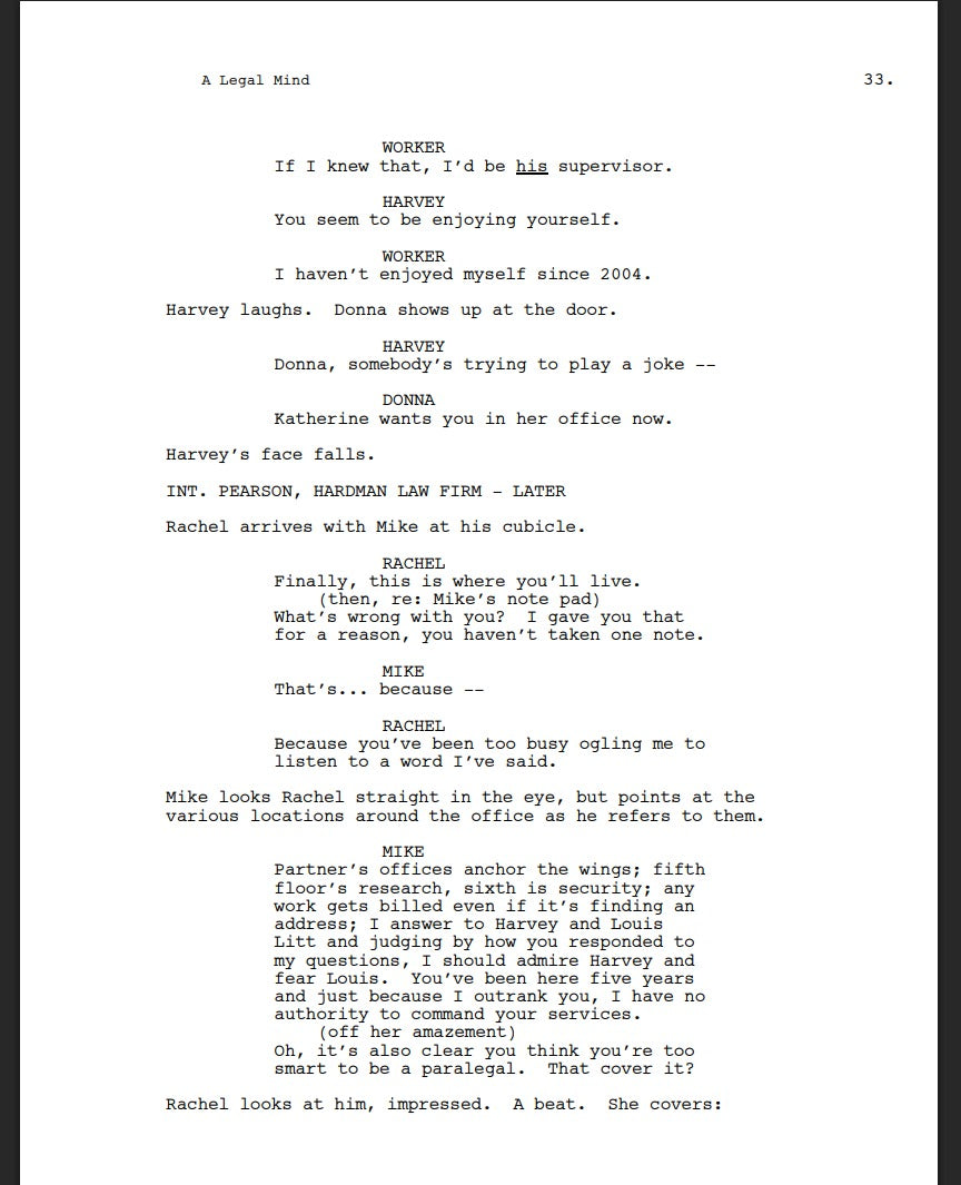 Replica del Guion original – SuitsTemporada 1 · Episodio 1: Pilot