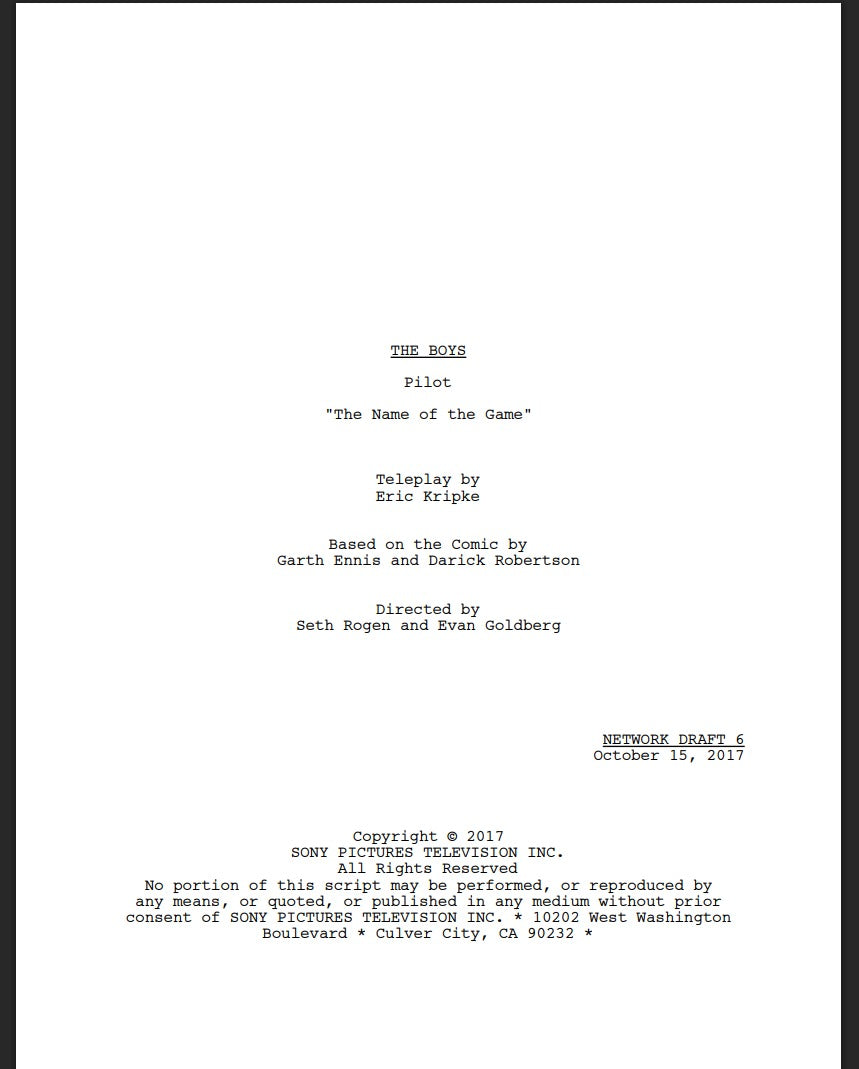 Guión The Boys - Temporada 1, Episodio 1 (Piloto)