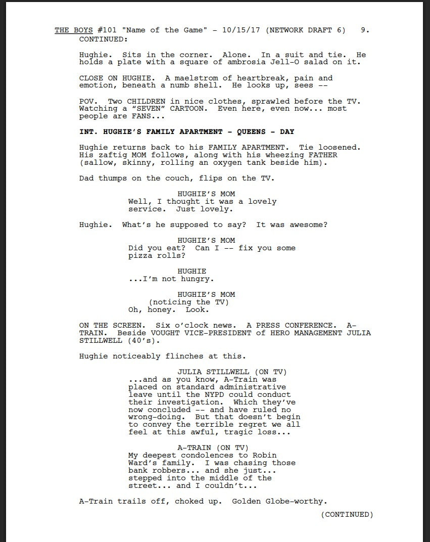 Guión The Boys - Temporada 1, Episodio 1 (Piloto)