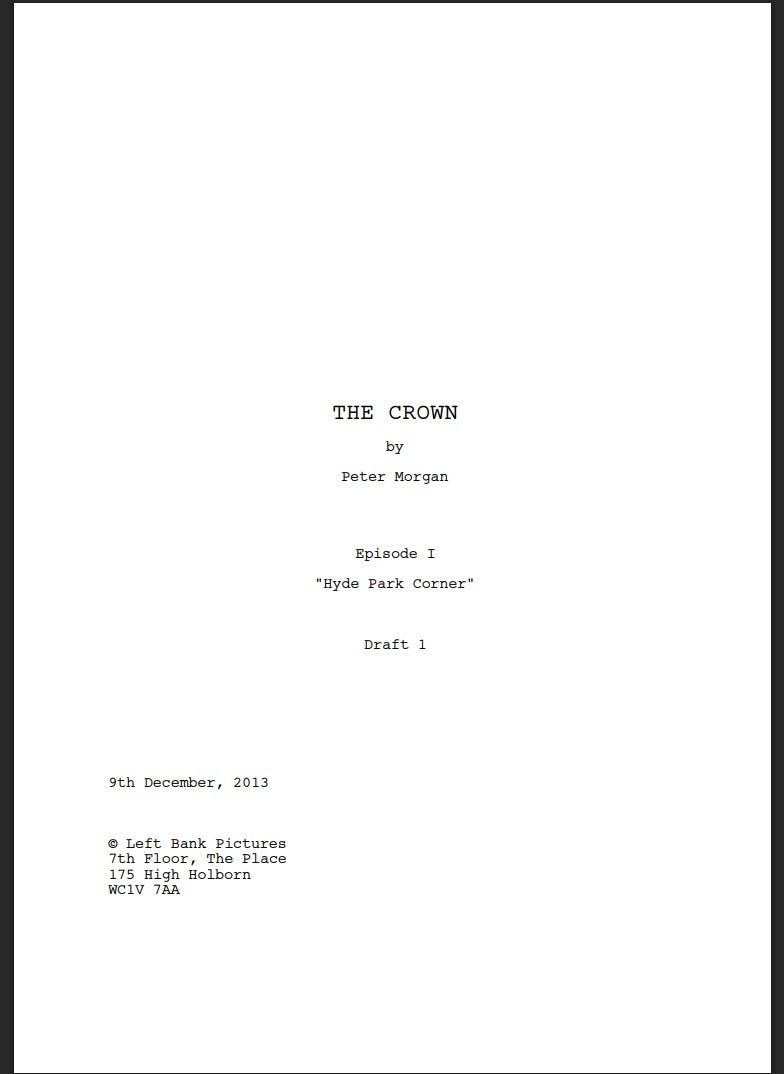 Guión The Crown – Episodio Piloto
